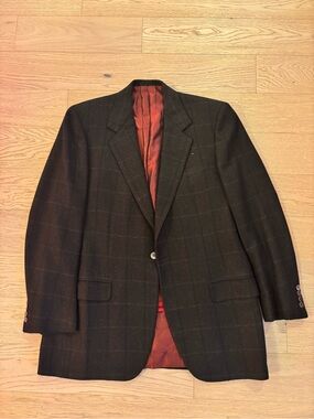 Men's Brioni Jack Taylor Dark Charcoal Windowpane Blazer with Red Silk Lining